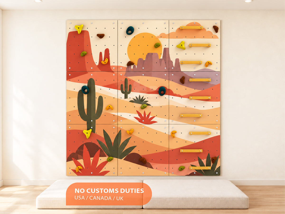 Kids Climbing Wall – Rock Indoor Play Wall for Kids Room | Desert design V1, Custom-made, Climbing Holds included