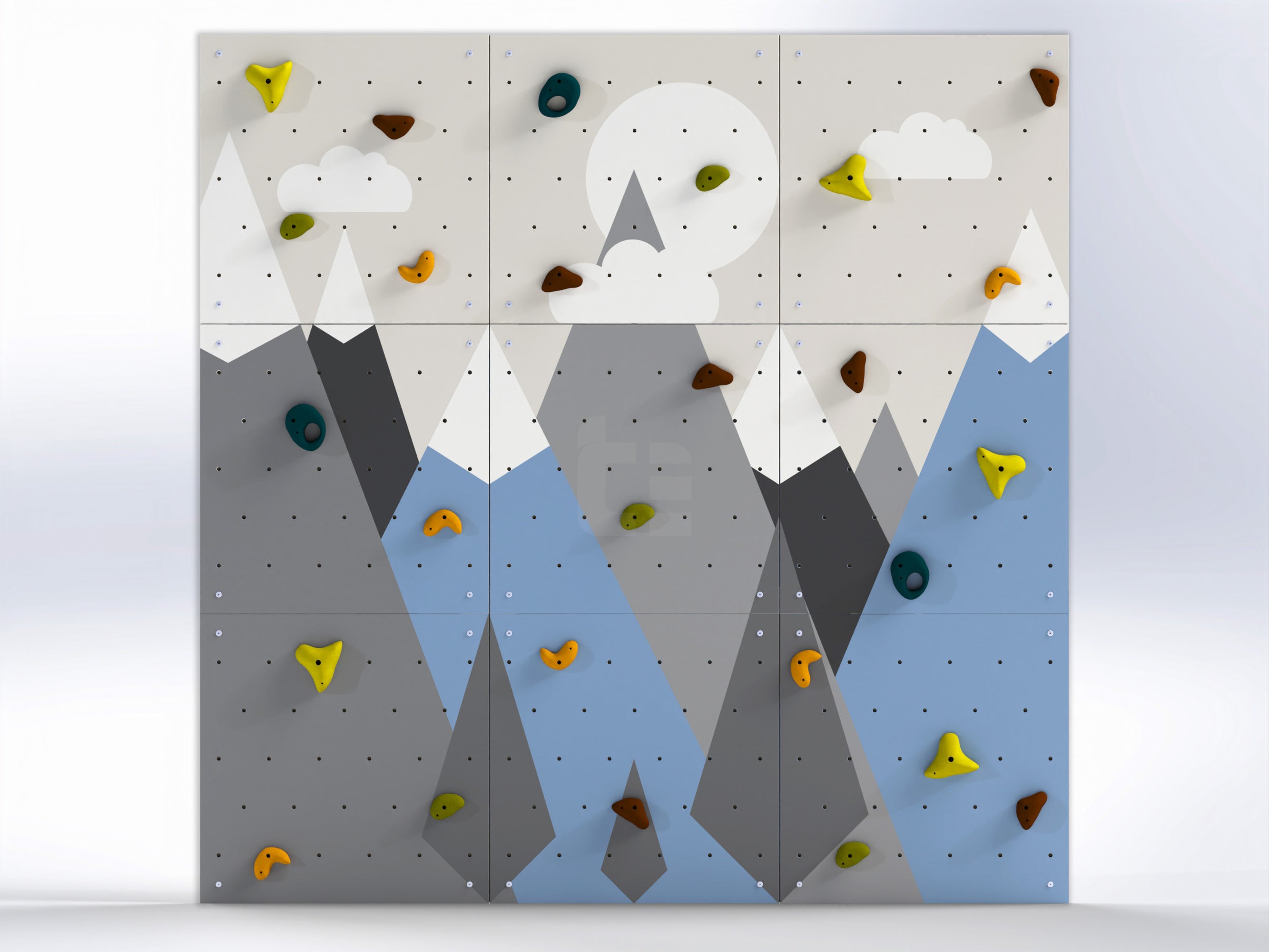 Rock Climbing Wall – Wooden Indoor Play Wall for Kids Room | Mountain design V1, Custom made, Climbing Holds included