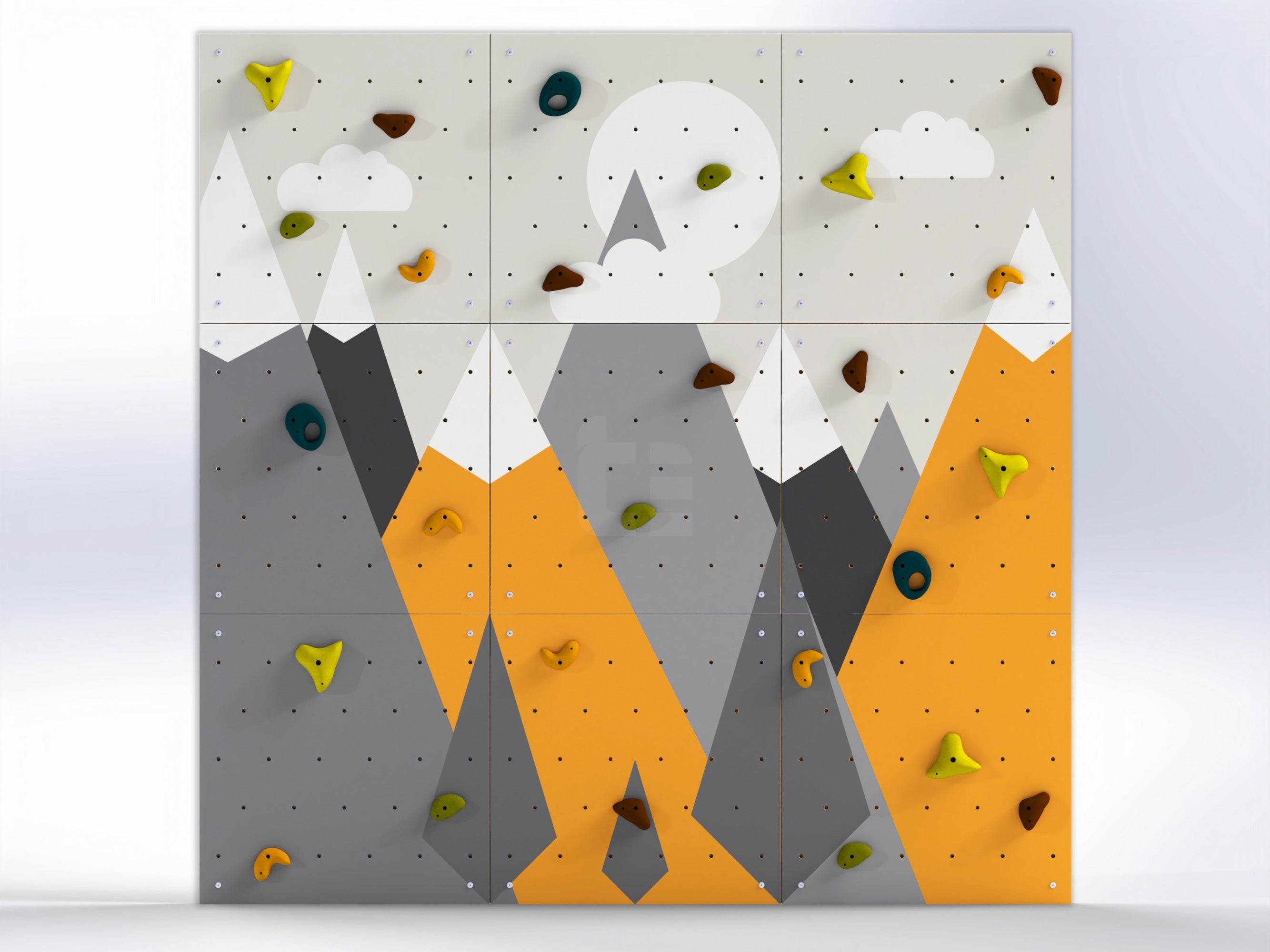 Rock Climbing Wall – Wooden Indoor Play Wall for Kids Room | Mountain design V1, Custom made, Climbing Holds included