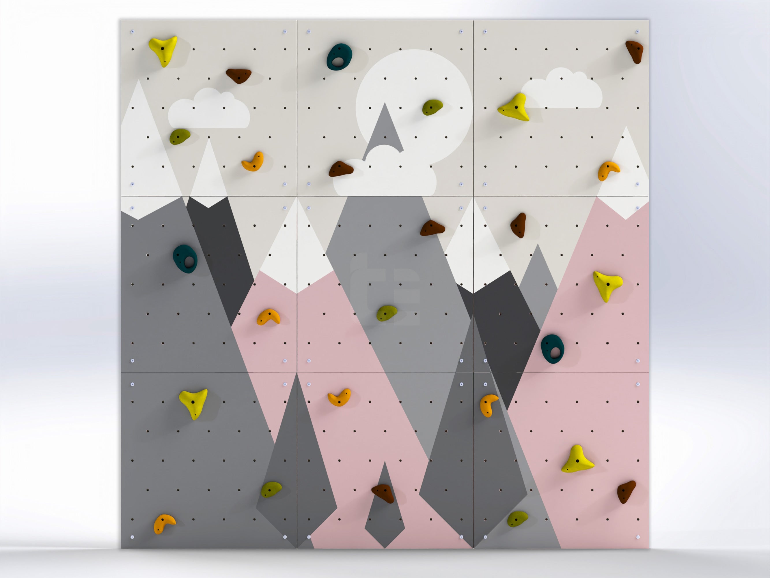 Rock Climbing Wall – Wooden Indoor Play Wall for Kids Room | Mountain design V1, Custom made, Climbing Holds included