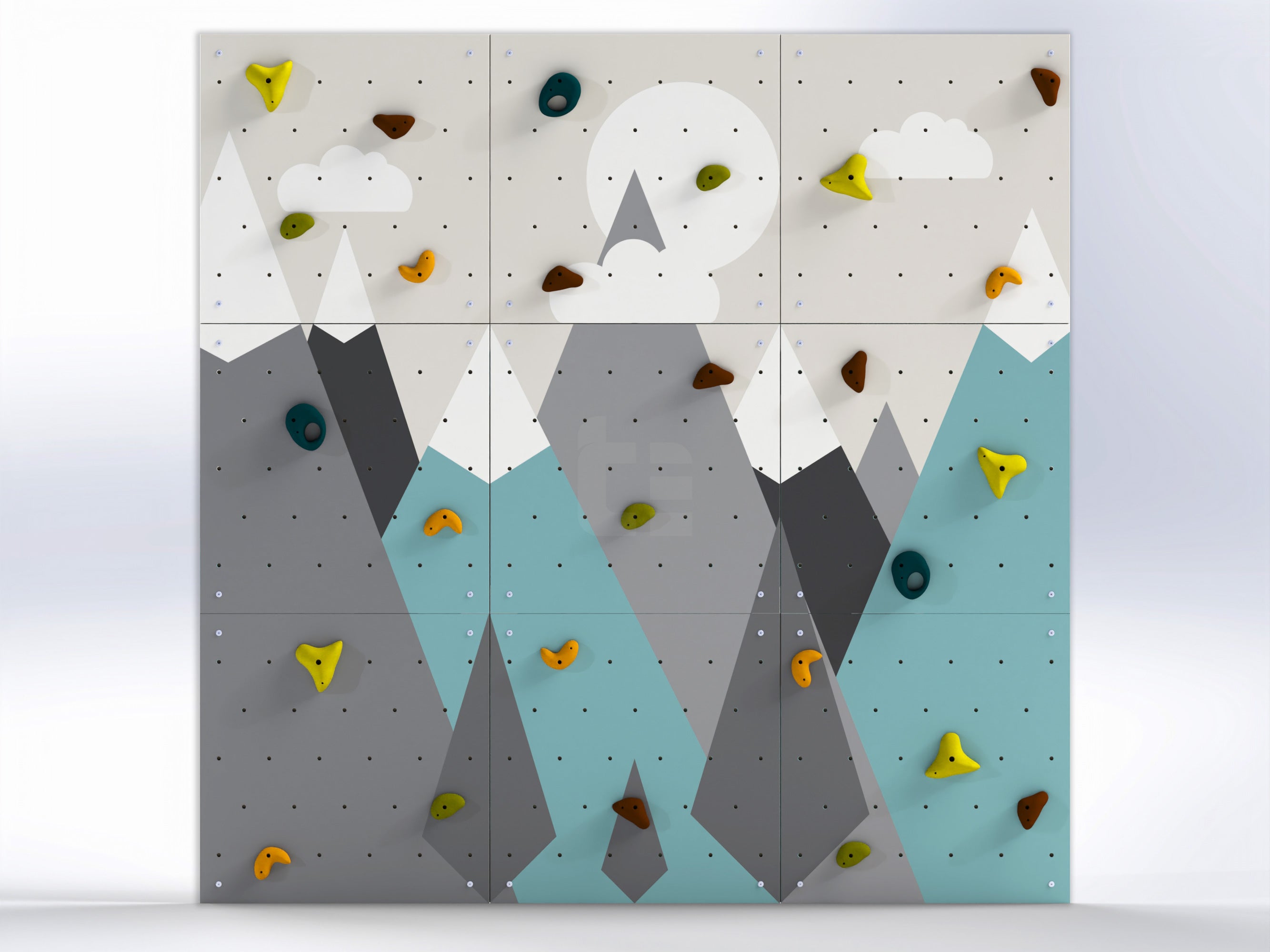 Rock Climbing Wall – Wooden Indoor Play Wall for Kids Room | Mountain design V1, Custom made, Climbing Holds included