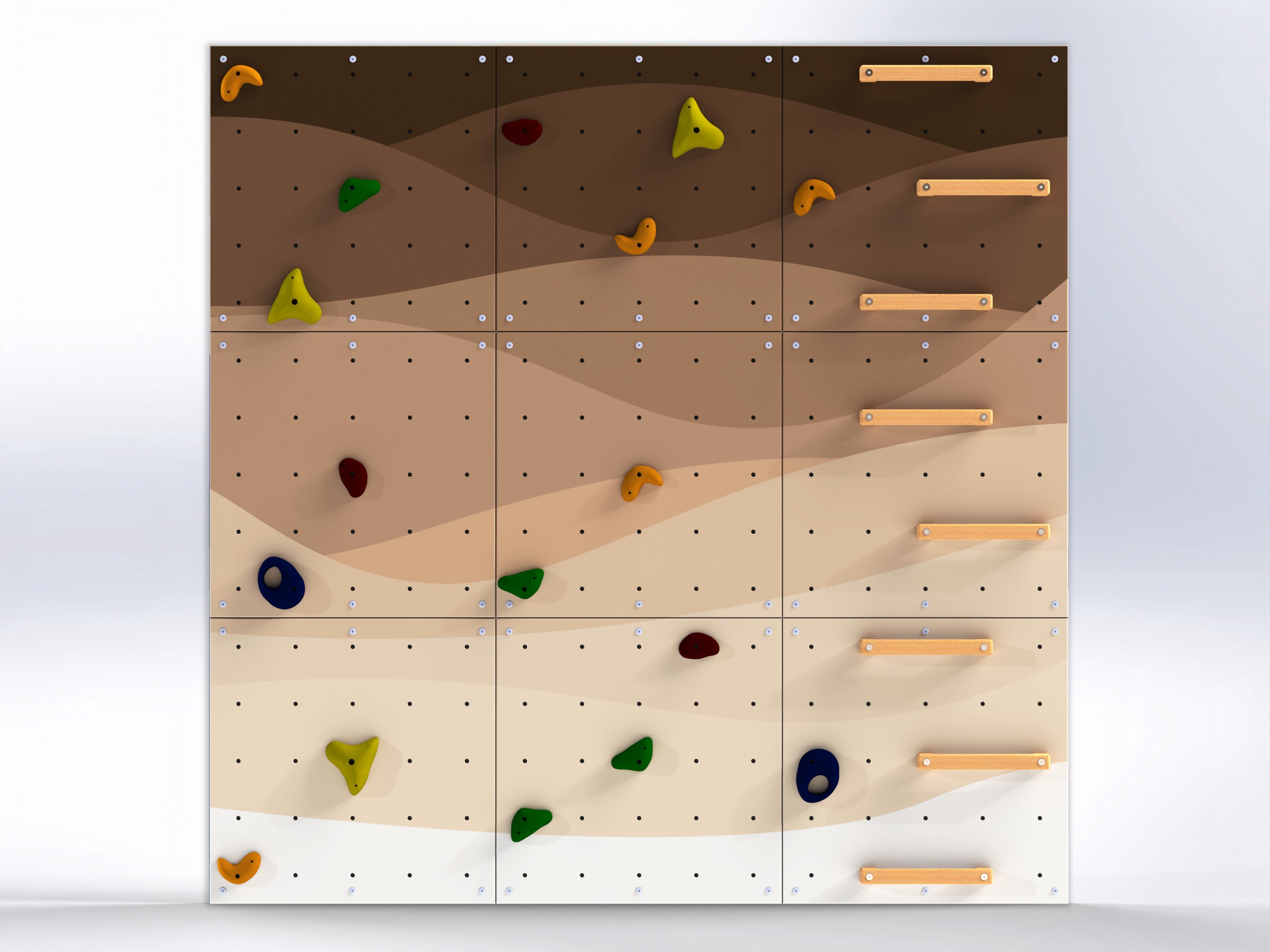 Rock Climbing Wall – Wooden Indoor Play Wall for Kids Room | Abstract design V2 — Waves, Custom made, Climbing Holds included