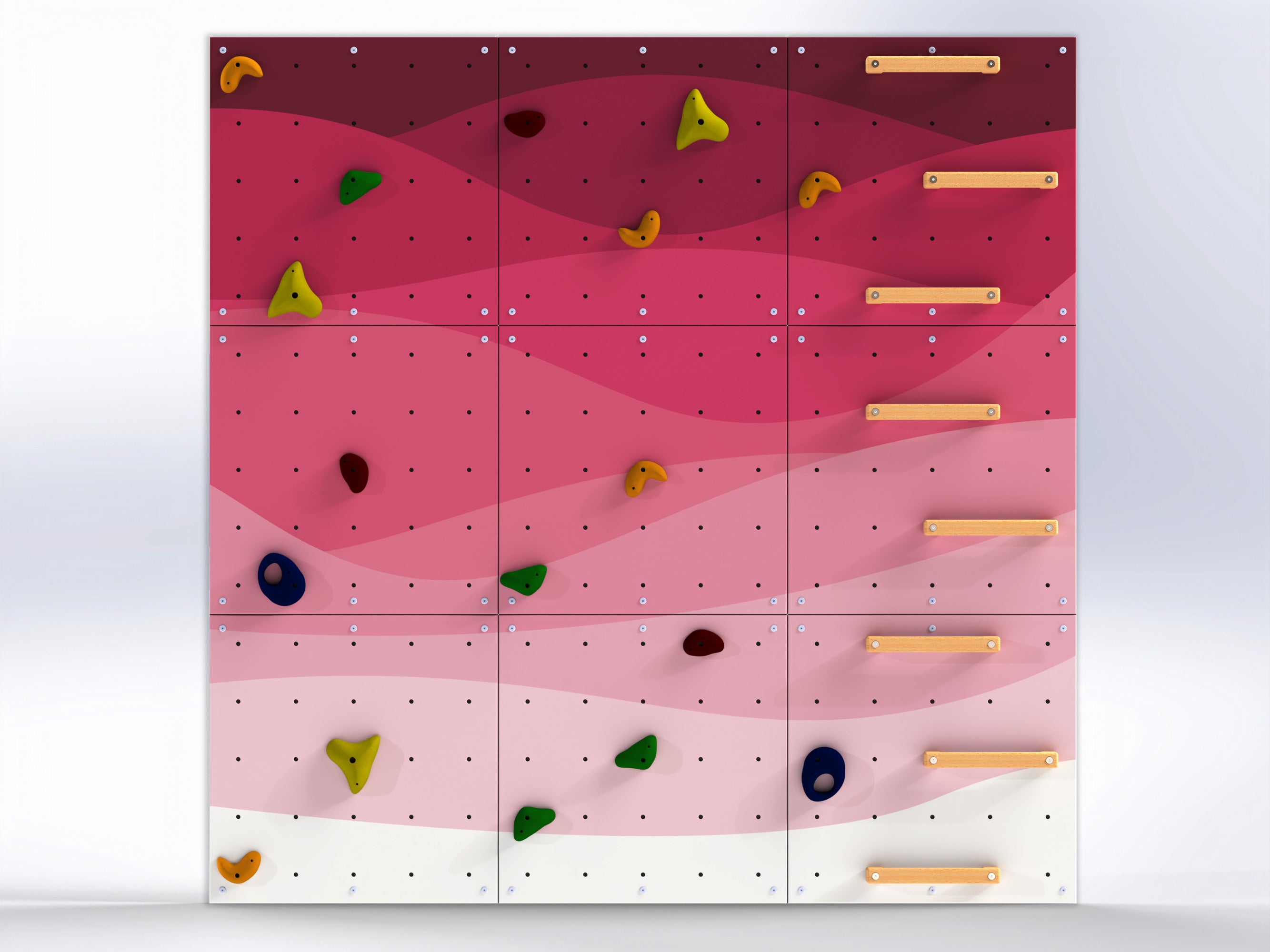 Rock Climbing Wall – Wooden Indoor Play Wall for Kids Room | Abstract design V2 — Waves, Custom made, Climbing Holds included