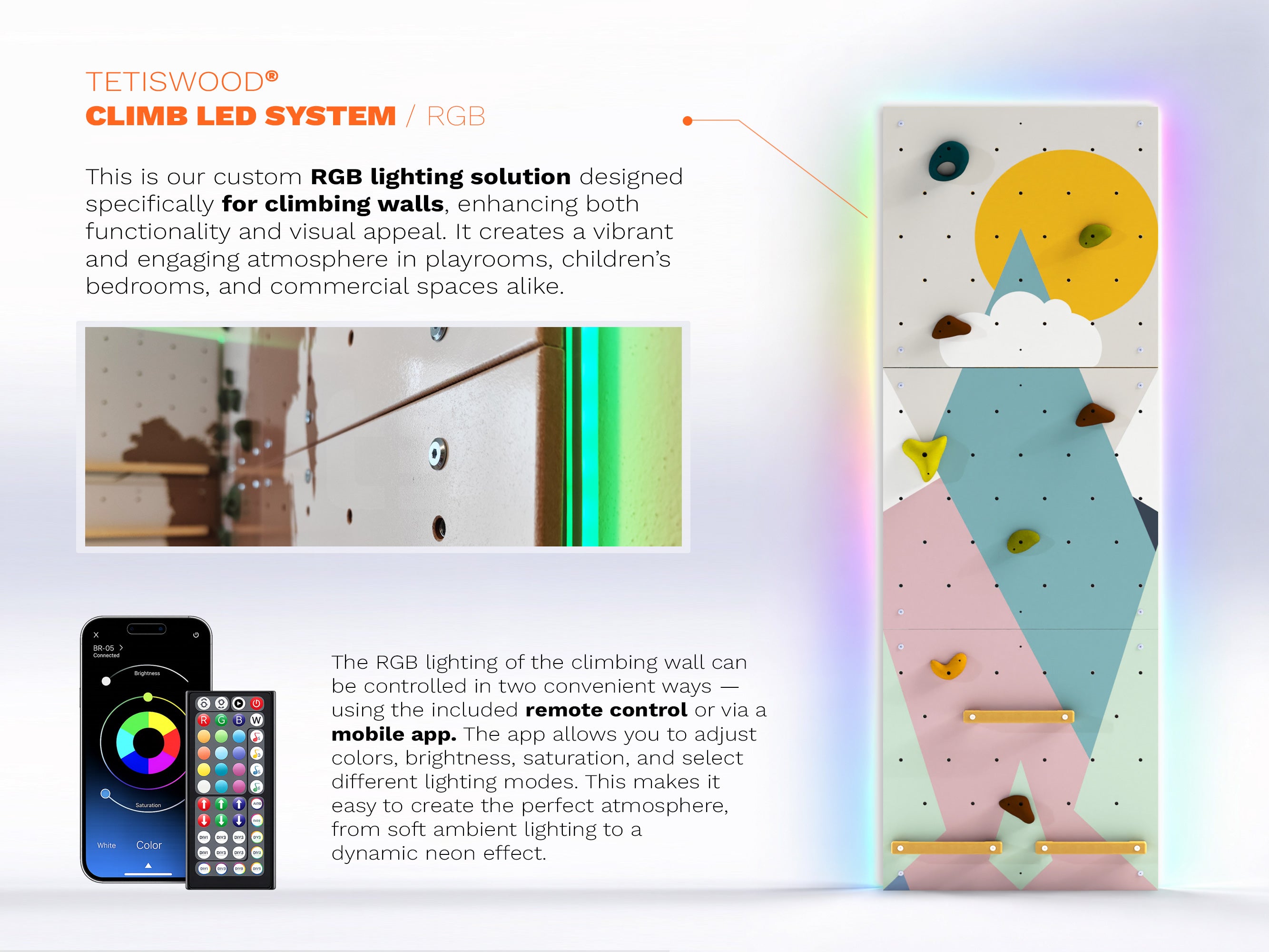 Tetiswood® LED System - LED lighting for Climbing Walls | Safe, Bright & Modern Design