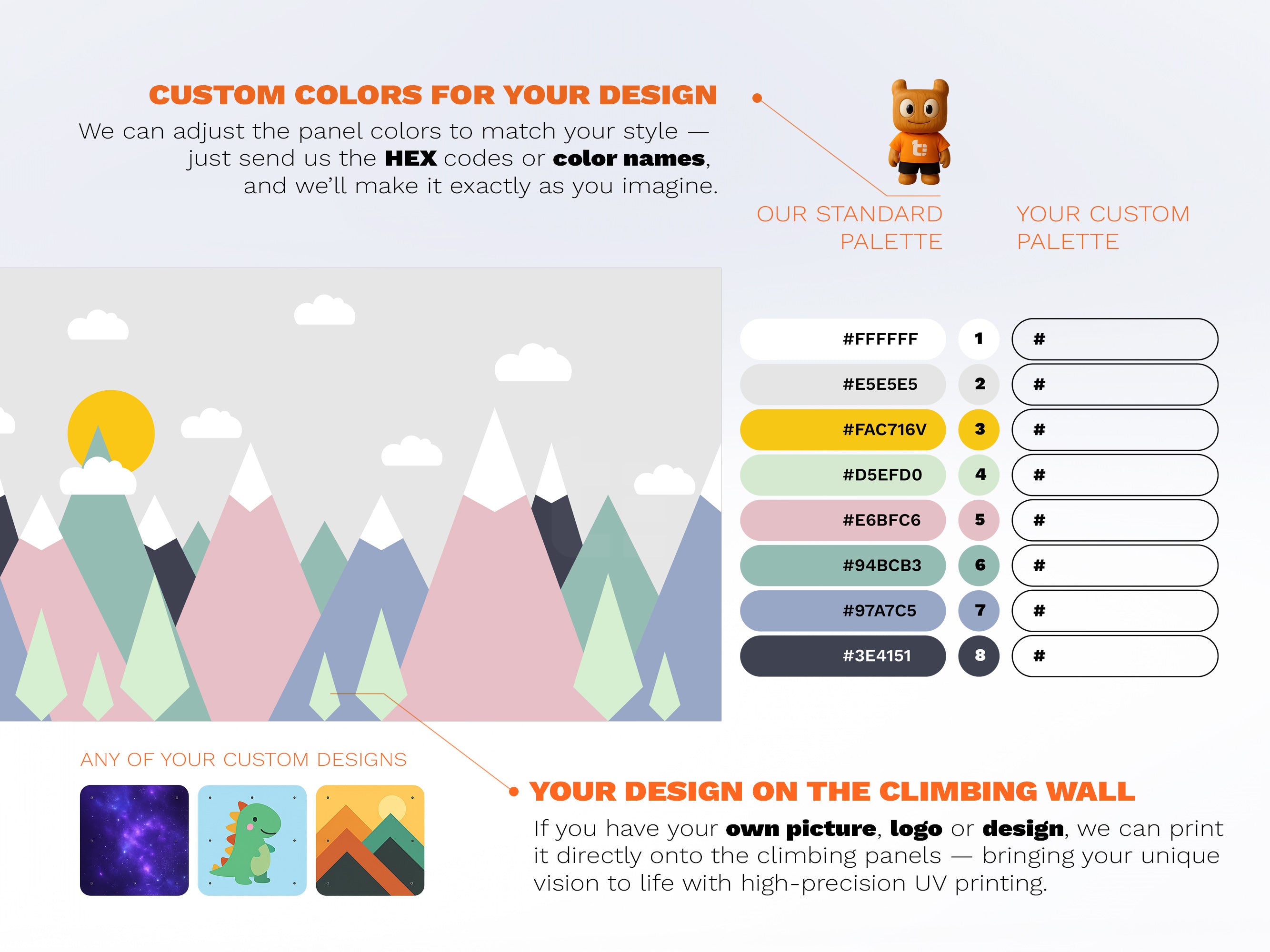 Rock Climbing Wall – Wooden Indoor Play Wall for Kids Room | Mountain design V1, Custom made, Climbing Holds included