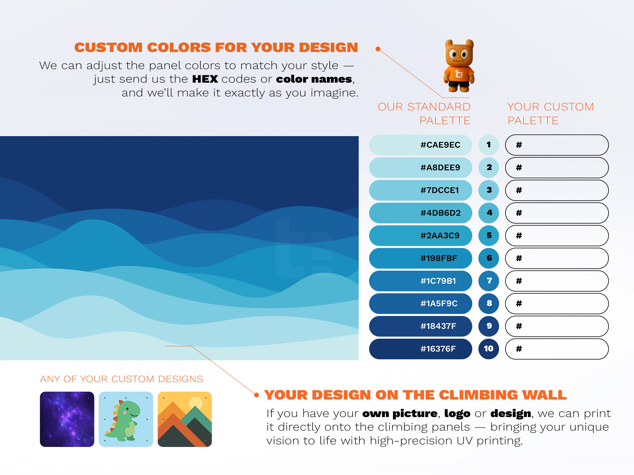 Rock Climbing Wall – Wooden Indoor Play Wall for Kids Room | Abstract design V2 — Waves, Custom made, Climbing Holds included