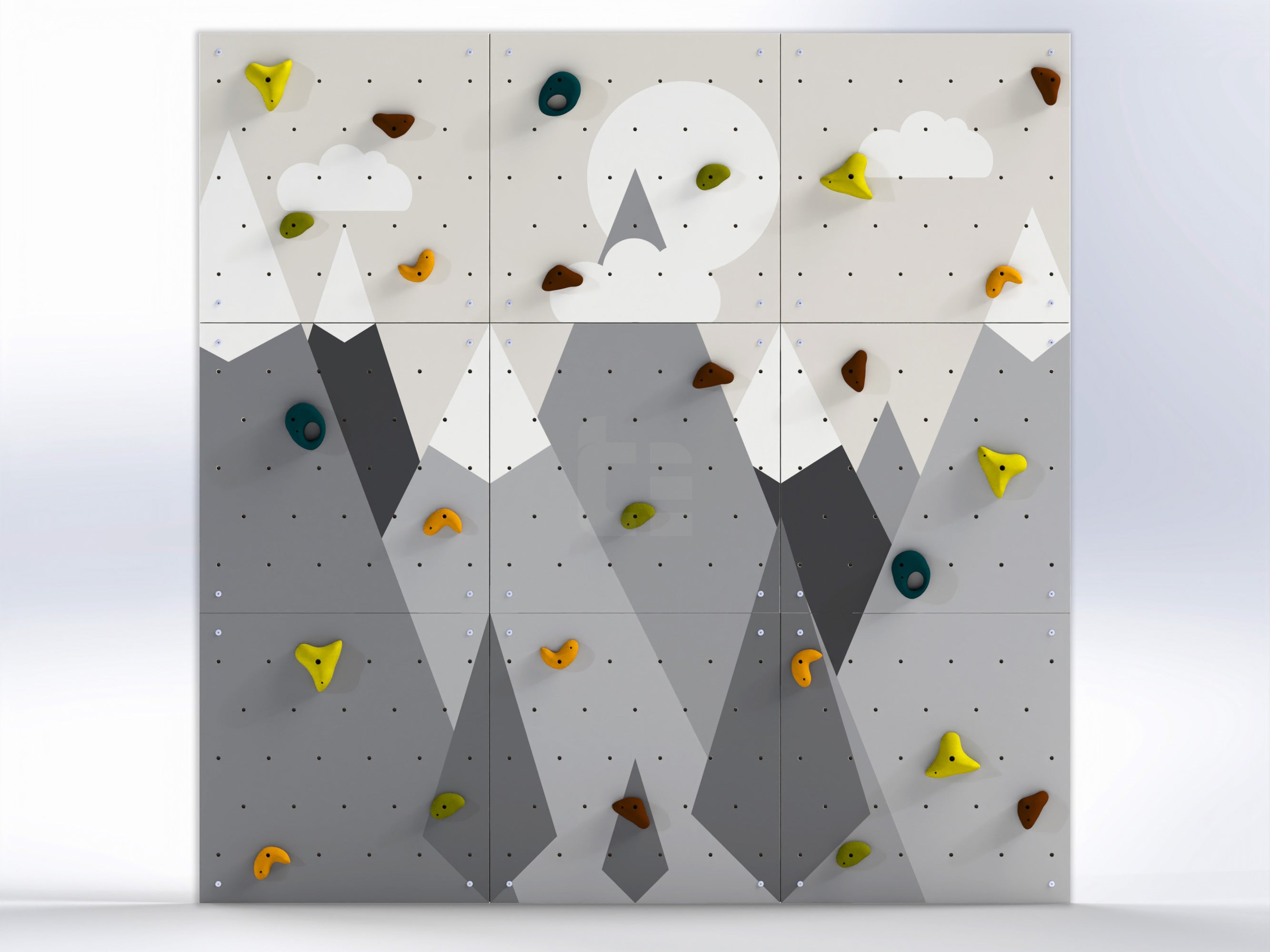 Rock Climbing Wall – Wooden Indoor Play Wall for Kids Room | Mountain design V1, Custom made, Climbing Holds included