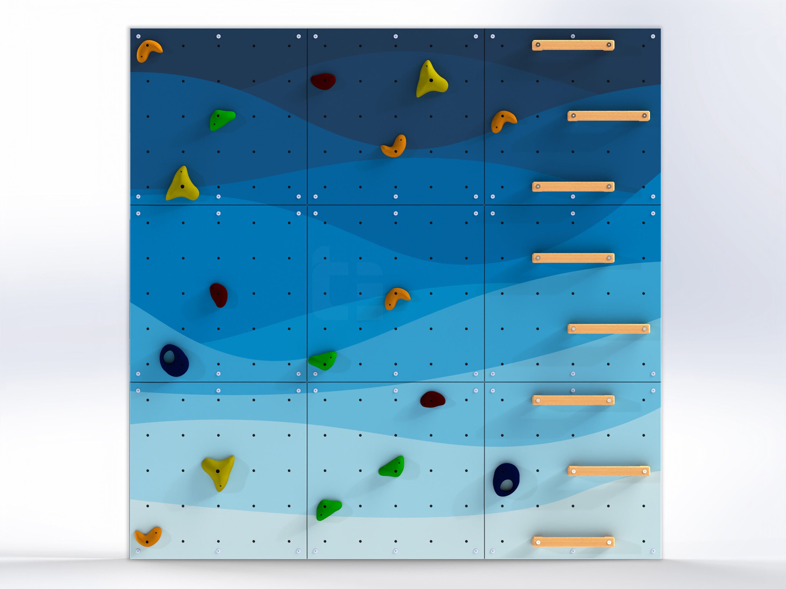 Rock Climbing Wall – Wooden Indoor Play Wall for Kids Room | Abstract design V2 — Waves, Custom made, Climbing Holds included