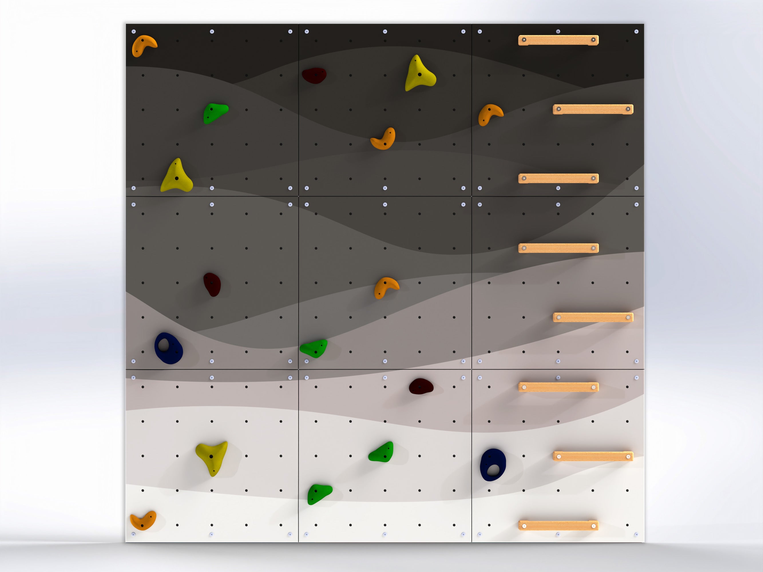 Rock Climbing Wall – Wooden Indoor Play Wall for Kids Room | Abstract design V2 — Waves, Custom made, Climbing Holds included