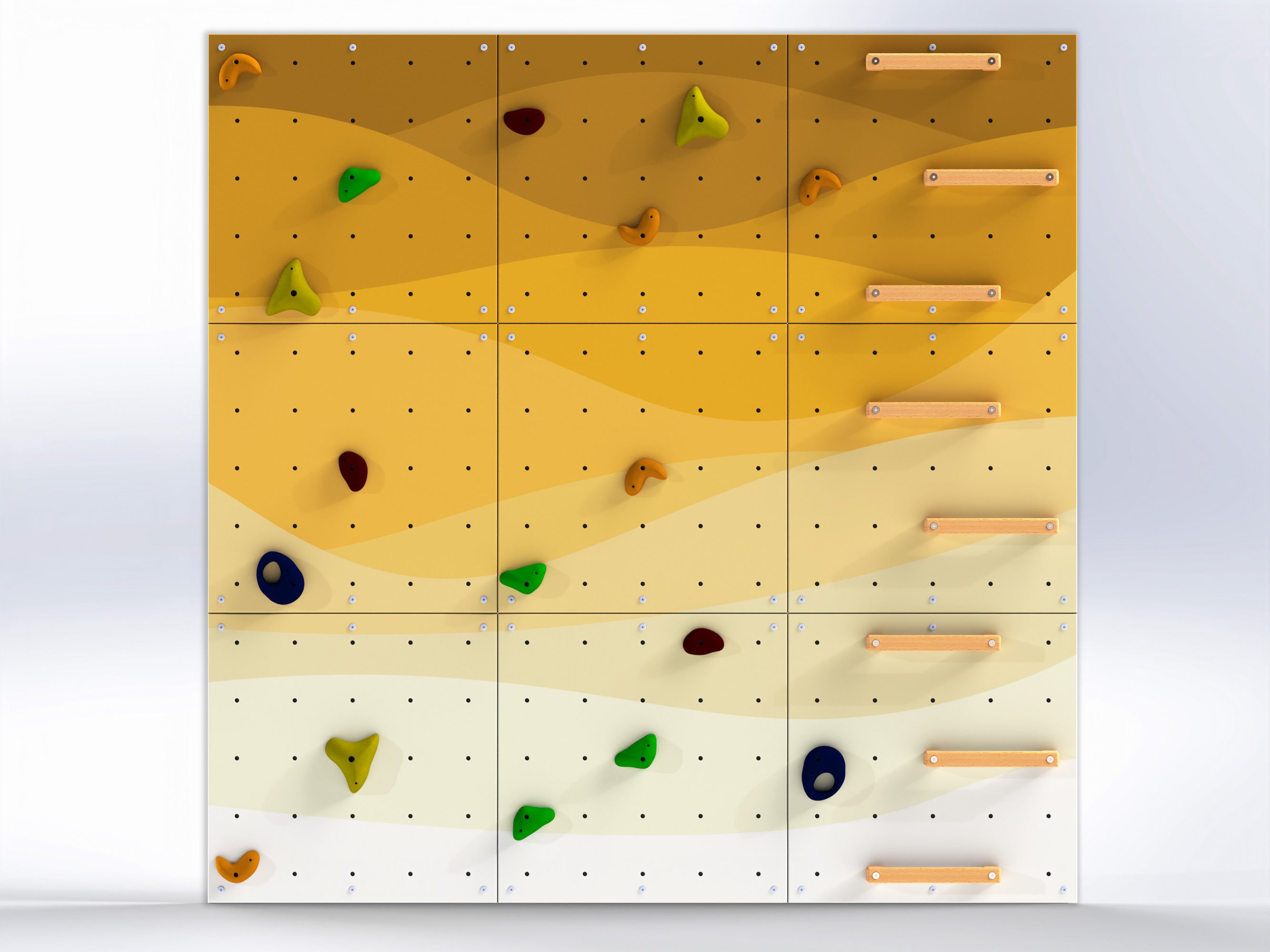 Rock Climbing Wall – Wooden Indoor Play Wall for Kids Room | Abstract design V2 — Waves, Custom made, Climbing Holds included