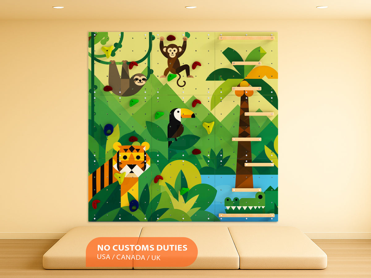 Indoor climbing wall for kids LEZUN - Jungle V1, Custom made, Climbing Holds included